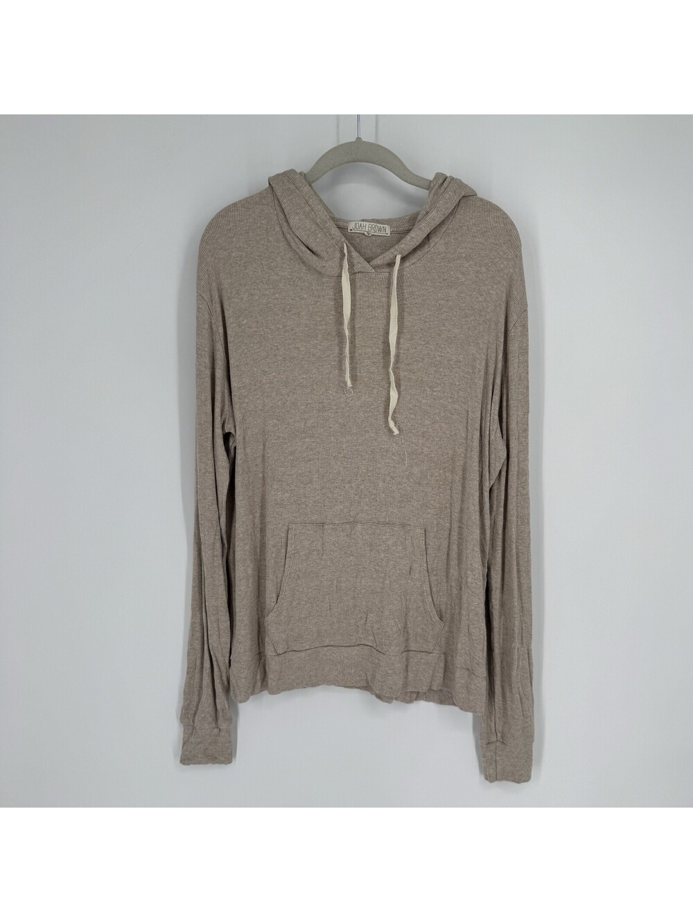 Joah Brown hoodie womens one size beige tan ribbed hooded minimalist fall relax